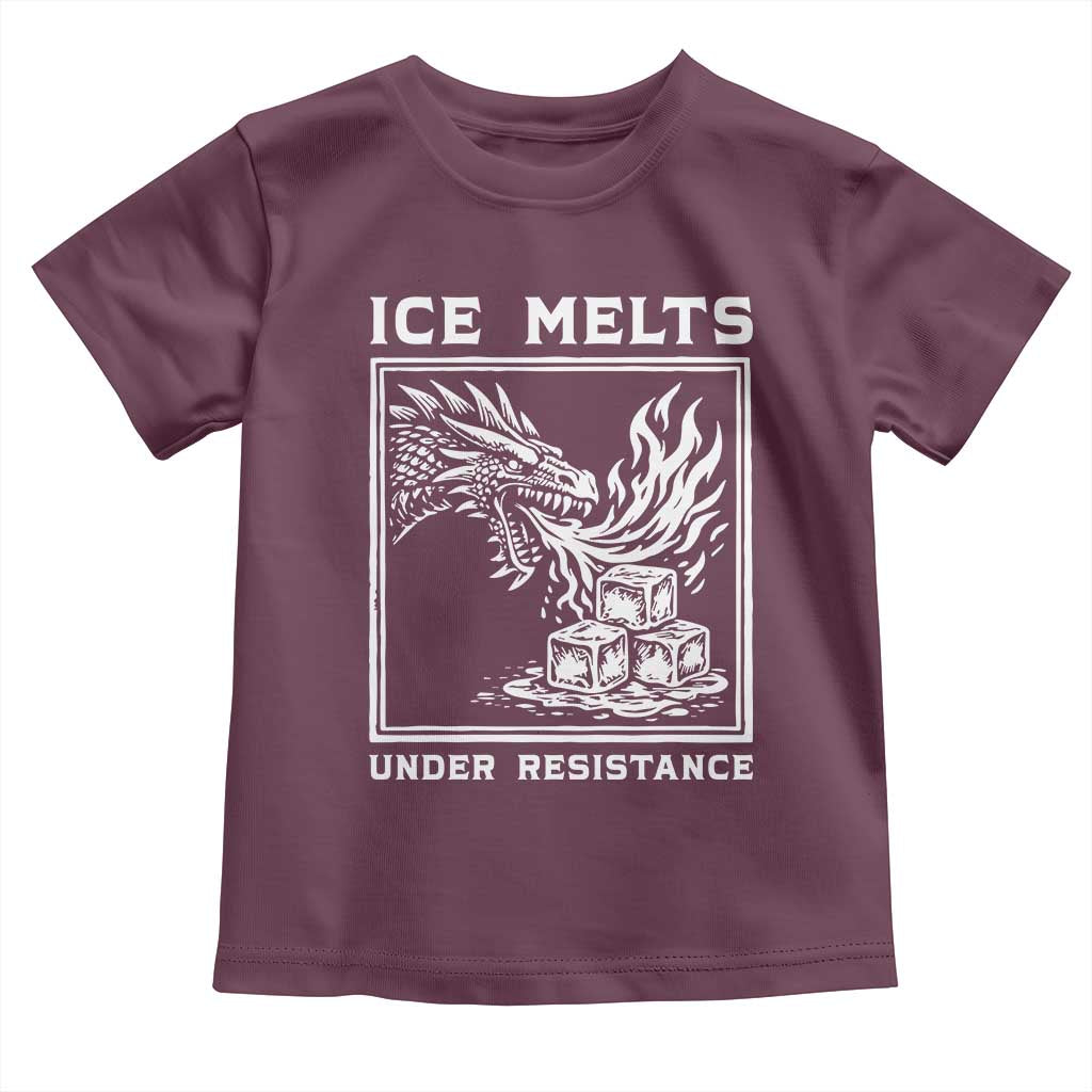 Ice Melts Under Resistance Toddler T Shirt Against Ice Protest Dragon Graphic with Fire TS02 Maroon Print Your Wear