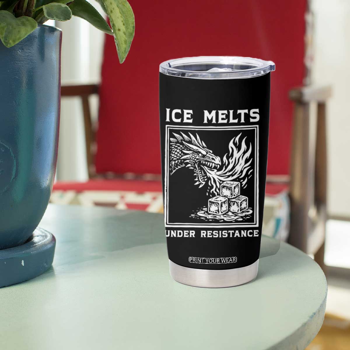 Ice Melts Under Resistance Tumbler Cup Against Ice Protest Dragon Graphic with Fire TS02 Print Your Wear
