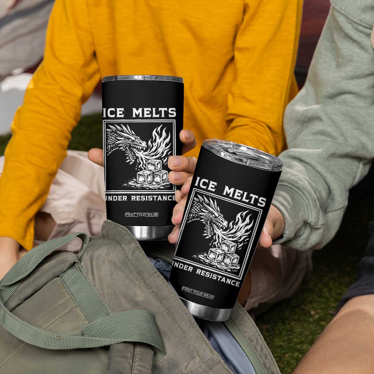 Ice Melts Under Resistance Tumbler Cup Against Ice Protest Dragon Graphic with Fire TS02 Print Your Wear