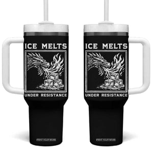 Ice Melts Under Resistance Tumbler With Handle Against Ice Protest Dragon Graphic with Fire TS02 One Size: 40 oz Black Print Your Wear