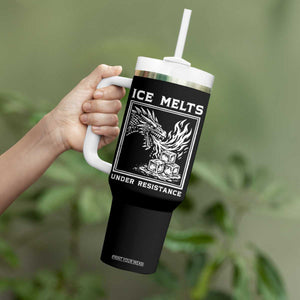 Ice Melts Under Resistance Tumbler With Handle Against Ice Protest Dragon Graphic with Fire TS02 Print Your Wear