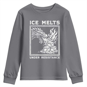 Ice Melts Under Resistance Youth Sweatshirt Against Ice Protest Dragon Graphic with Fire TS02 Charcoal Print Your Wear