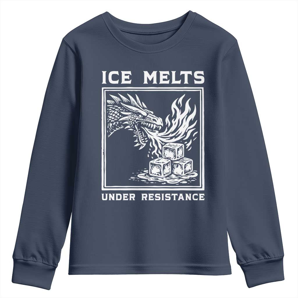 Ice Melts Under Resistance Youth Sweatshirt Against Ice Protest Dragon Graphic with Fire TS02 Navy Print Your Wear