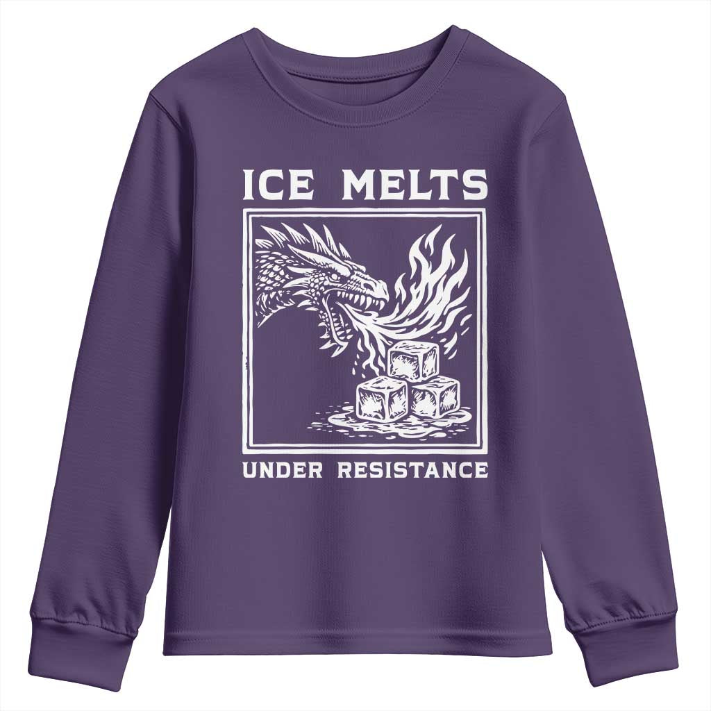 Ice Melts Under Resistance Youth Sweatshirt Against Ice Protest Dragon Graphic with Fire TS02 Purple Print Your Wear