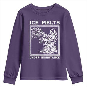 Ice Melts Under Resistance Youth Sweatshirt Against Ice Protest Dragon Graphic with Fire TS02 Purple Print Your Wear