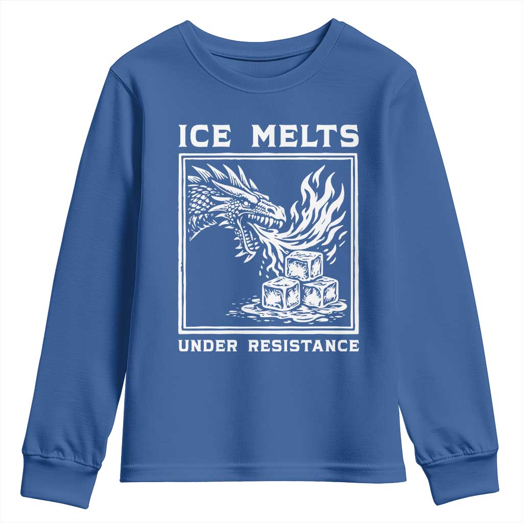 Ice Melts Under Resistance Youth Sweatshirt Against Ice Protest Dragon Graphic with Fire TS02 Royal Blue Print Your Wear