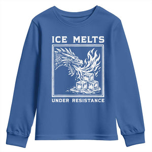 Ice Melts Under Resistance Youth Sweatshirt Against Ice Protest Dragon Graphic with Fire TS02 Royal Blue Print Your Wear