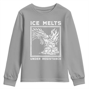 Ice Melts Under Resistance Youth Sweatshirt Against Ice Protest Dragon Graphic with Fire TS02 Sport Gray Print Your Wear
