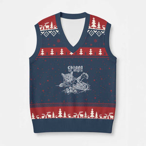 Chinga La Migra Protest Cat V-Neck Knit Sweater Vest Spanish Resistance Against Ice TS02 Navy Red Print Your Wear