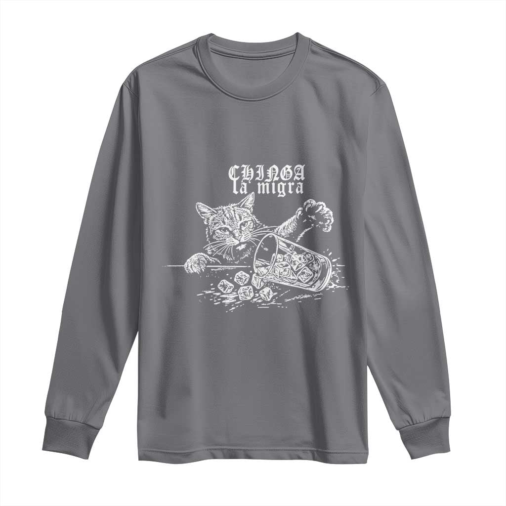 Chinga La Migra Protest Cat Long Sleeve Shirt Spanish Resistance Against Ice TS02 Charcoal Print Your Wear