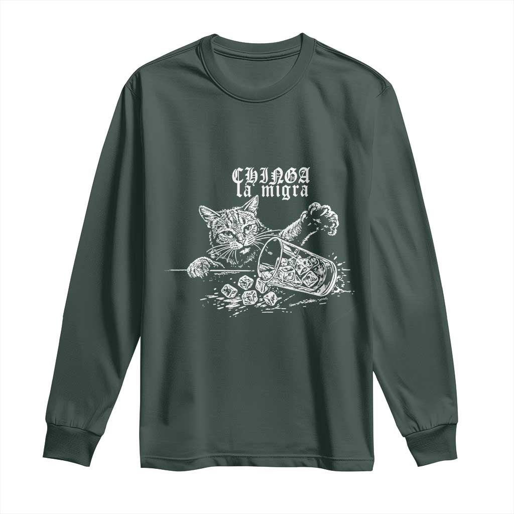 Chinga La Migra Protest Cat Long Sleeve Shirt Spanish Resistance Against Ice TS02 Dark Forest Green Print Your Wear
