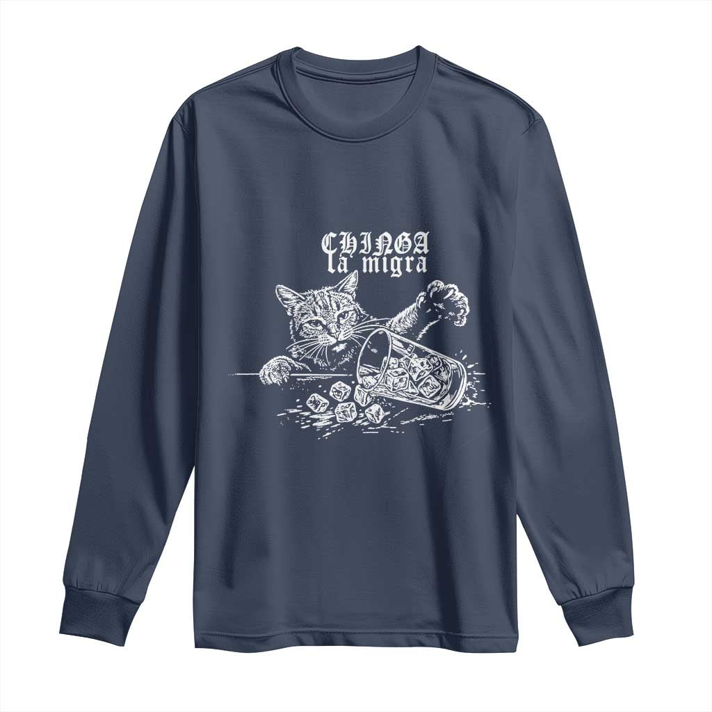 Chinga La Migra Protest Cat Long Sleeve Shirt Spanish Resistance Against Ice TS02 Navy Print Your Wear