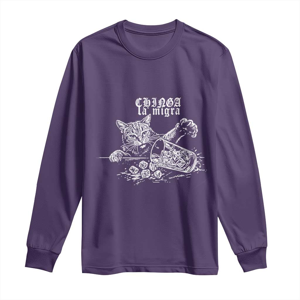 Chinga La Migra Protest Cat Long Sleeve Shirt Spanish Resistance Against Ice TS02 Purple Print Your Wear