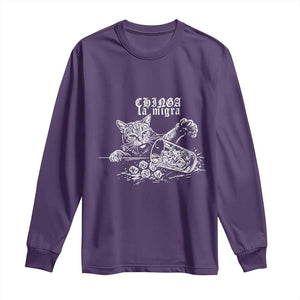 Chinga La Migra Protest Cat Long Sleeve Shirt Spanish Resistance Against Ice TS02 Purple Print Your Wear