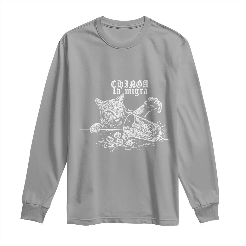 Chinga La Migra Protest Cat Long Sleeve Shirt Spanish Resistance Against Ice TS02 Sport Gray Print Your Wear