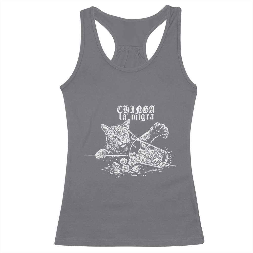 Chinga La Migra Protest Cat Racerback Tank Top Spanish Resistance Against Ice TS02 Charcoal Print Your Wear