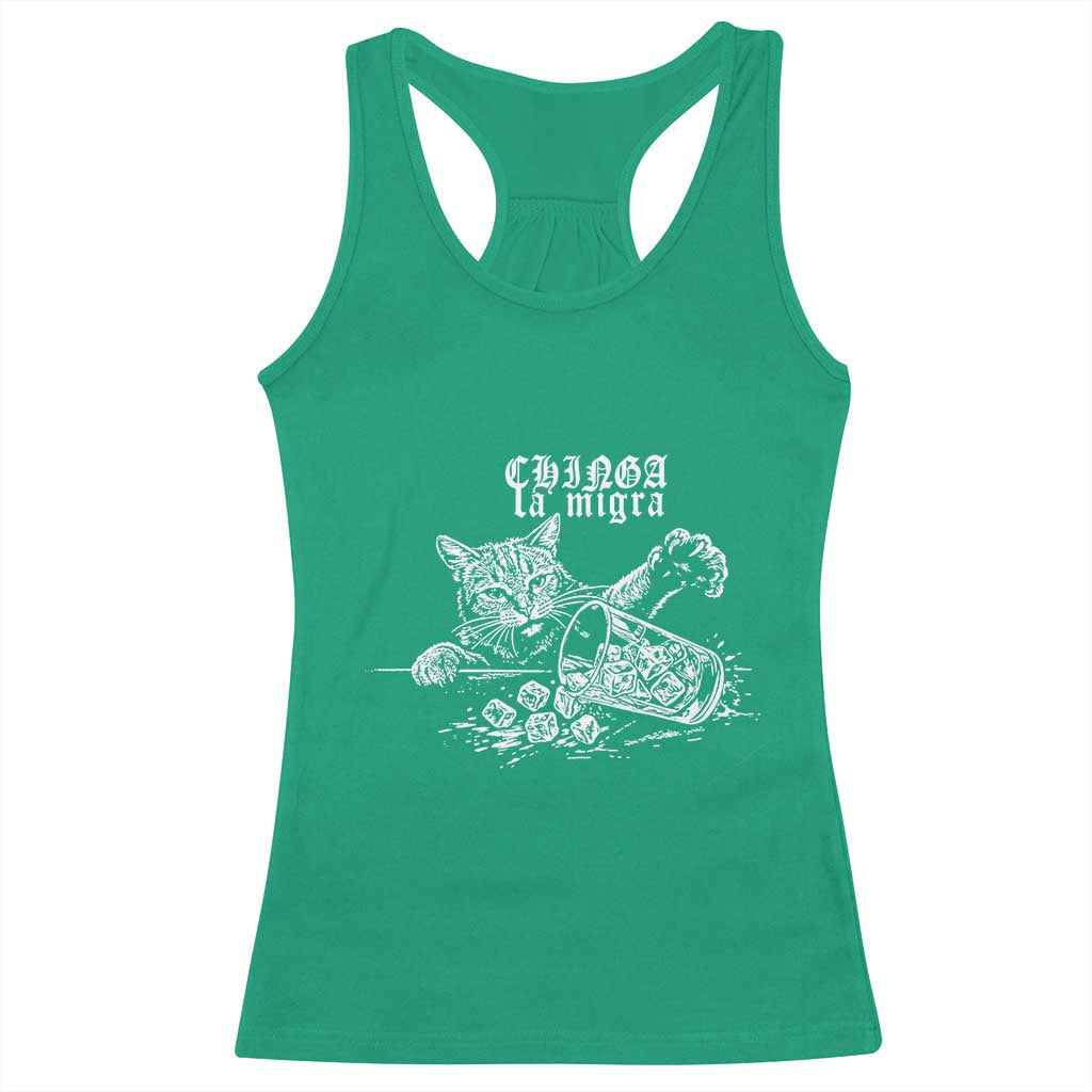 Chinga La Migra Protest Cat Racerback Tank Top Spanish Resistance Against Ice TS02 Irish Green Print Your Wear