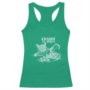 Chinga La Migra Protest Cat Racerback Tank Top Spanish Resistance Against Ice TS02 Irish Green Print Your Wear