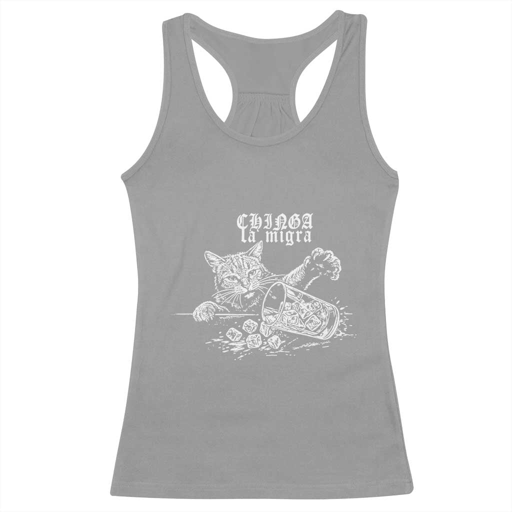 Chinga La Migra Protest Cat Racerback Tank Top Spanish Resistance Against Ice TS02 Sport Gray Print Your Wear