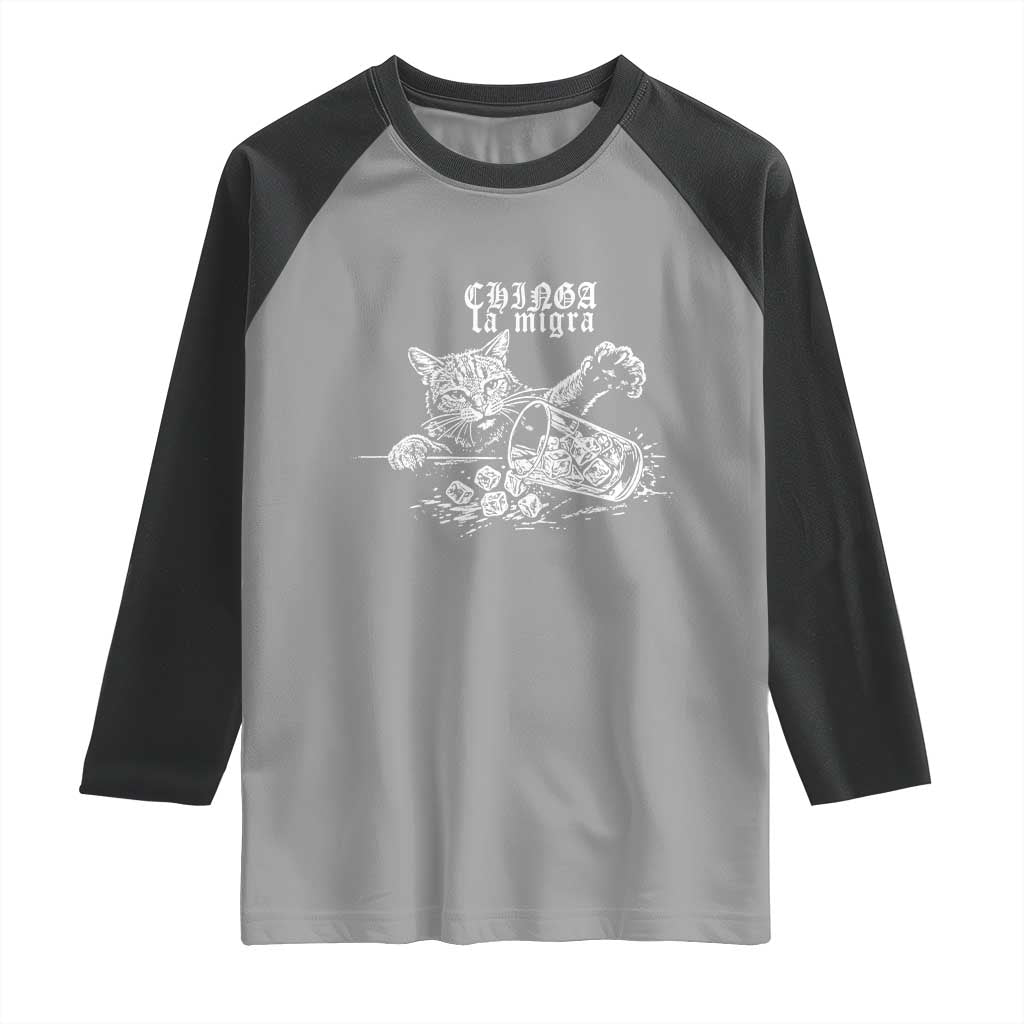 Chinga La Migra Protest Cat Raglan Shirt Spanish Resistance Against Ice TS02 Sport Gray Black Print Your Wear