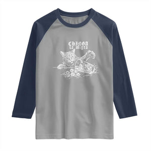 Chinga La Migra Protest Cat Raglan Shirt Spanish Resistance Against Ice TS02 Sport Gray Navy Print Your Wear