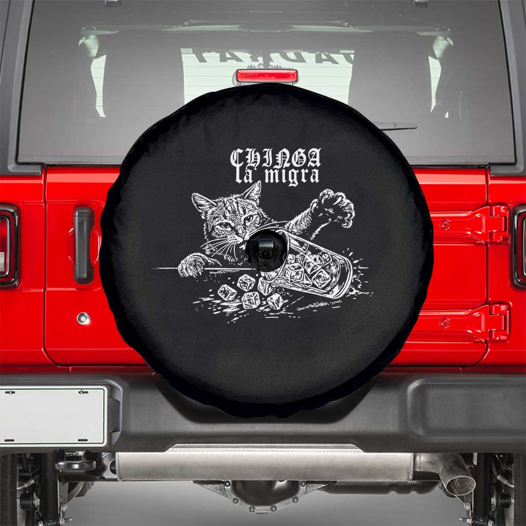 Chinga La Migra Protest Cat Spare Tire Cover Spanish Resistance Against Ice TS02 Black Print Your Wear