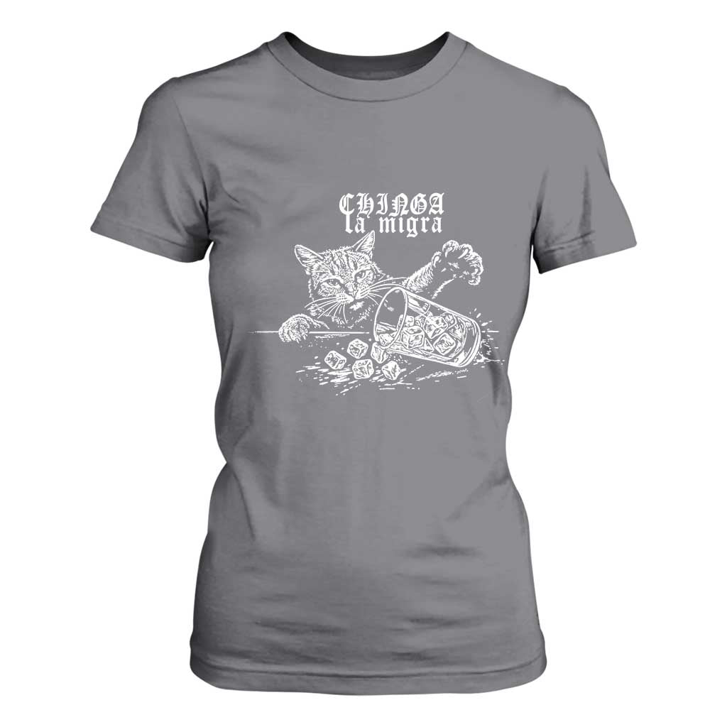 Chinga La Migra Protest Cat T Shirt For Women Spanish Resistance Against Ice TS02 Charcoal Print Your Wear
