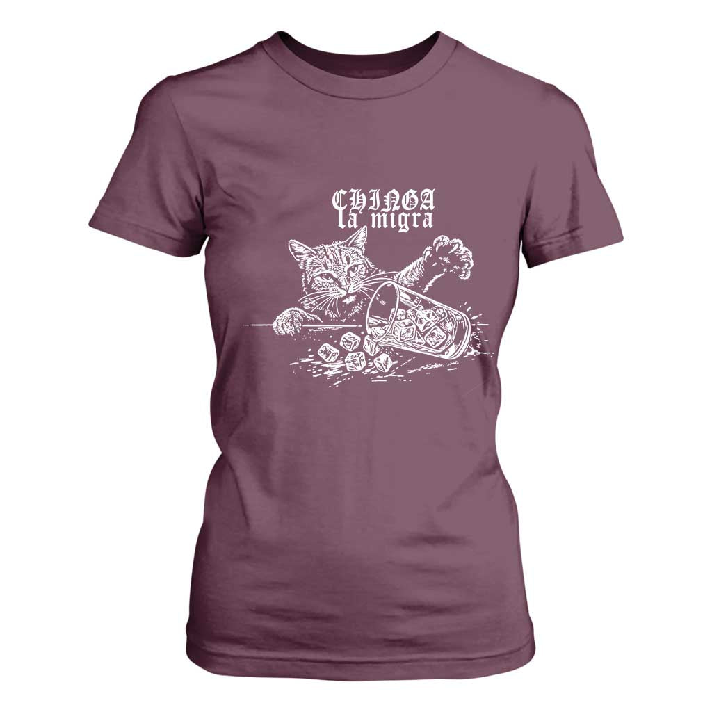 Chinga La Migra Protest Cat T Shirt For Women Spanish Resistance Against Ice TS02 Maroon Print Your Wear