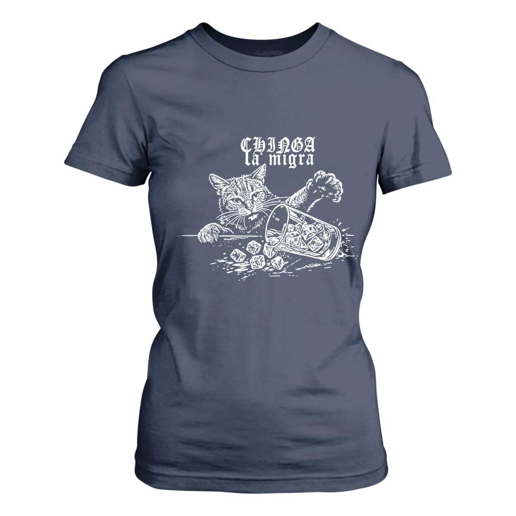 Chinga La Migra Protest Cat T Shirt For Women Spanish Resistance Against Ice TS02 Navy Print Your Wear