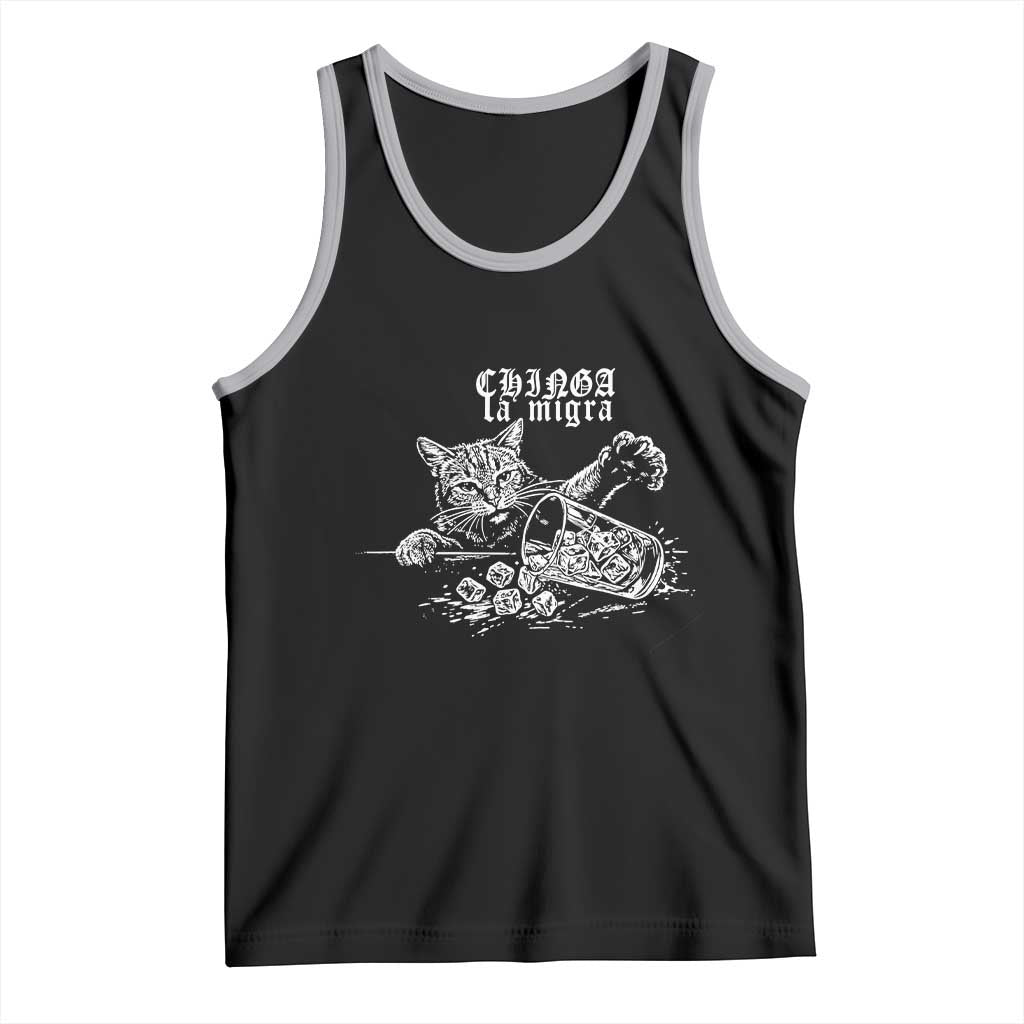 Chinga La Migra Protest Cat Tank Top Spanish Resistance Against Ice TS02 Black Athletic Heather Print Your Wear