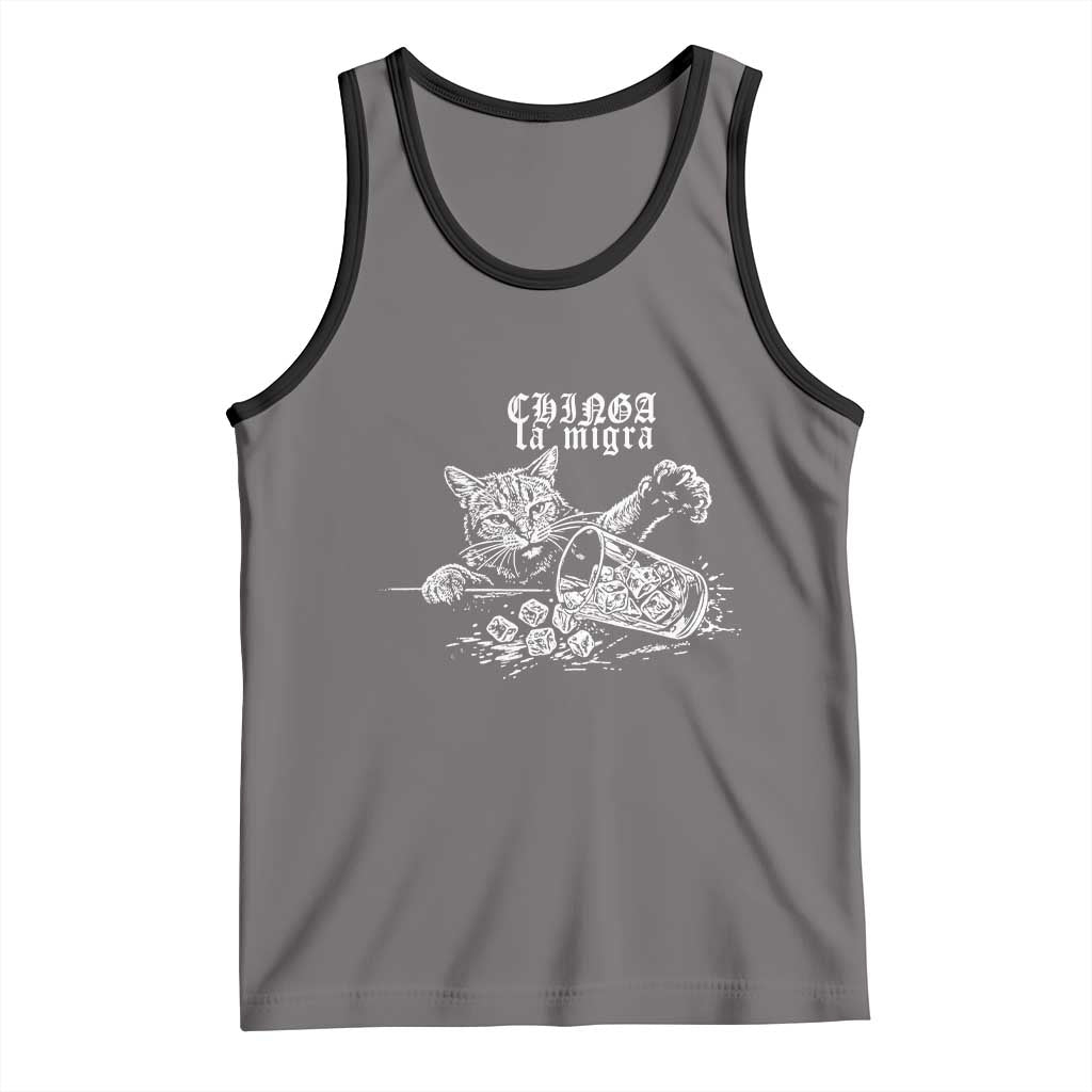 Chinga La Migra Protest Cat Tank Top Spanish Resistance Against Ice TS02 Deep Heather Black Print Your Wear