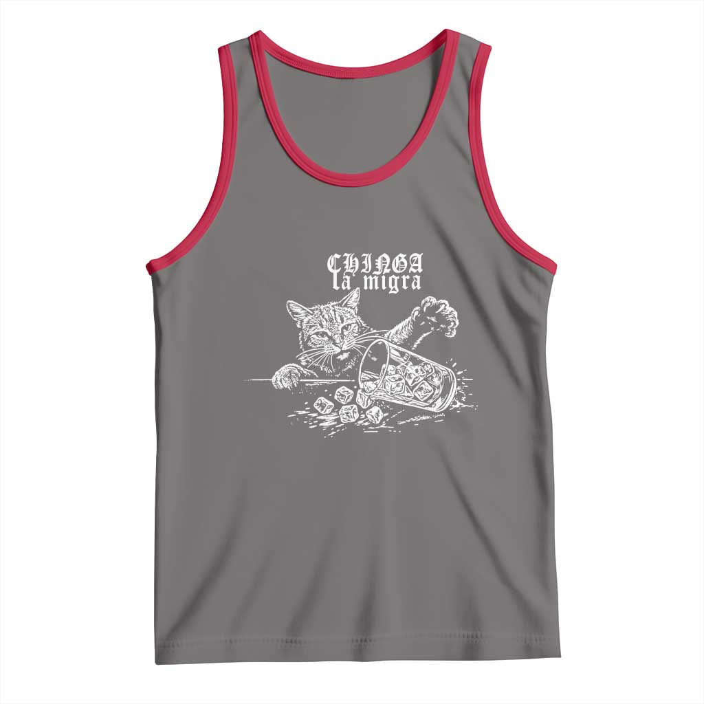 Chinga La Migra Protest Cat Tank Top Spanish Resistance Against Ice TS02 Deep Heather Red Print Your Wear