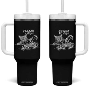 Chinga La Migra Protest Cat Tumbler With Handle Spanish Resistance Against Ice TS02 One Size: 40 oz Black Print Your Wear