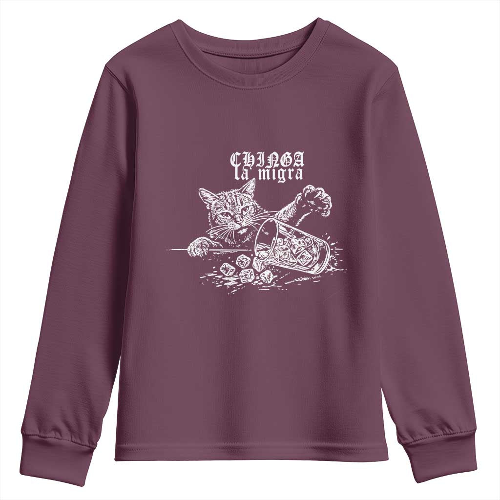 Chinga La Migra Protest Cat Youth Sweatshirt Spanish Resistance Against Ice TS02 Maroon Print Your Wear