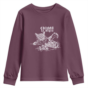 Chinga La Migra Protest Cat Youth Sweatshirt Spanish Resistance Against Ice TS02 Maroon Print Your Wear