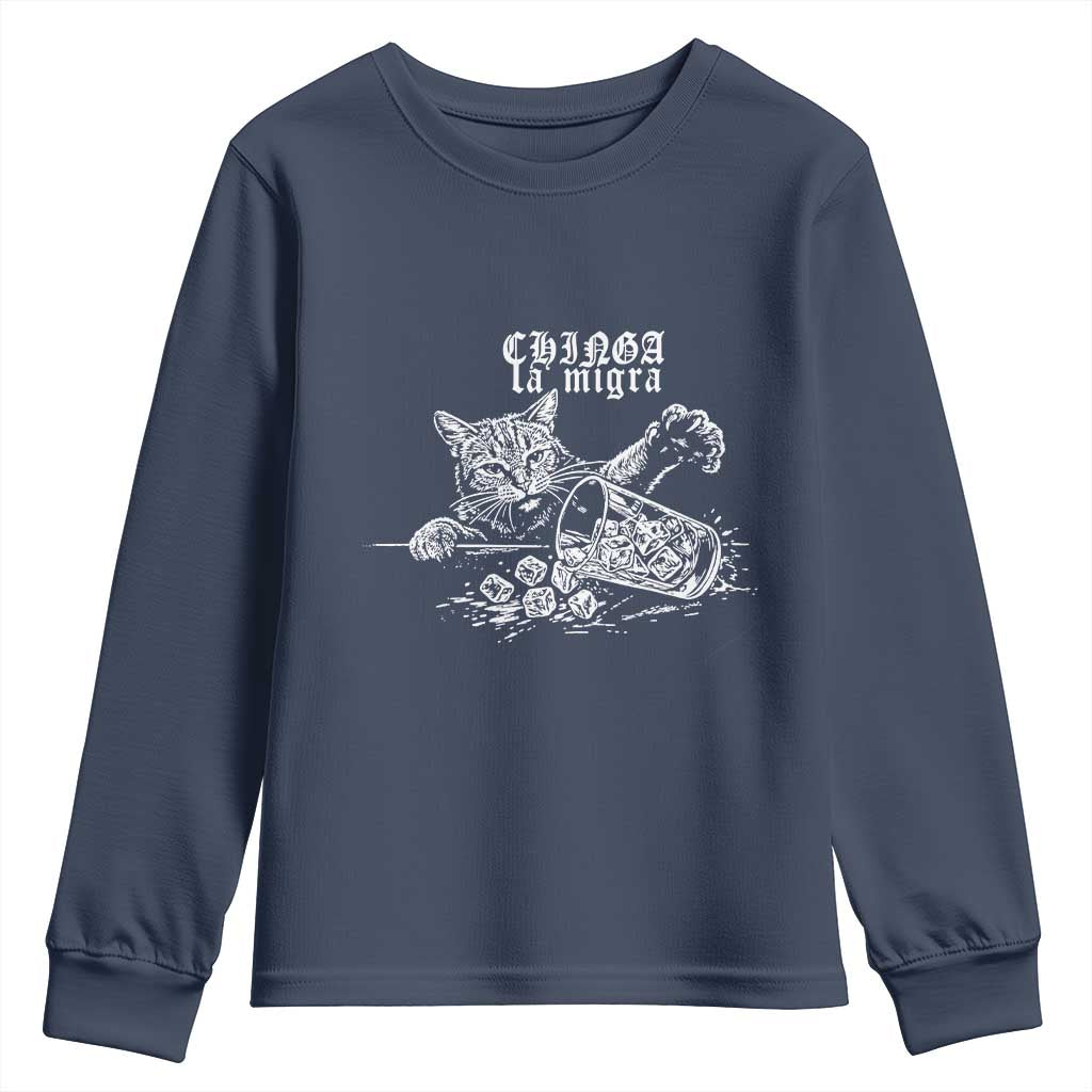 Chinga La Migra Protest Cat Youth Sweatshirt Spanish Resistance Against Ice TS02 Navy Print Your Wear
