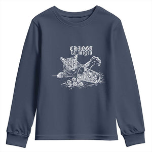 Chinga La Migra Protest Cat Youth Sweatshirt Spanish Resistance Against Ice TS02 Navy Print Your Wear