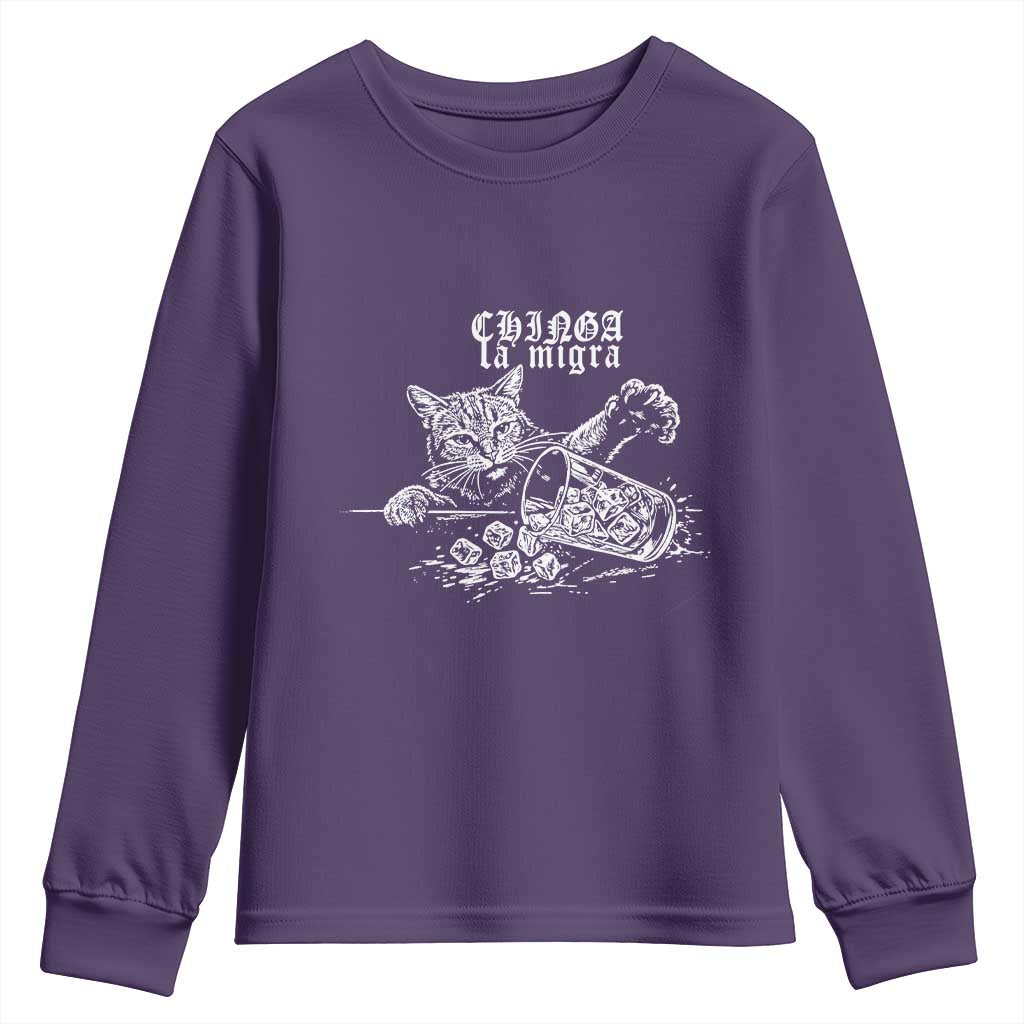 Chinga La Migra Protest Cat Youth Sweatshirt Spanish Resistance Against Ice TS02 Purple Print Your Wear