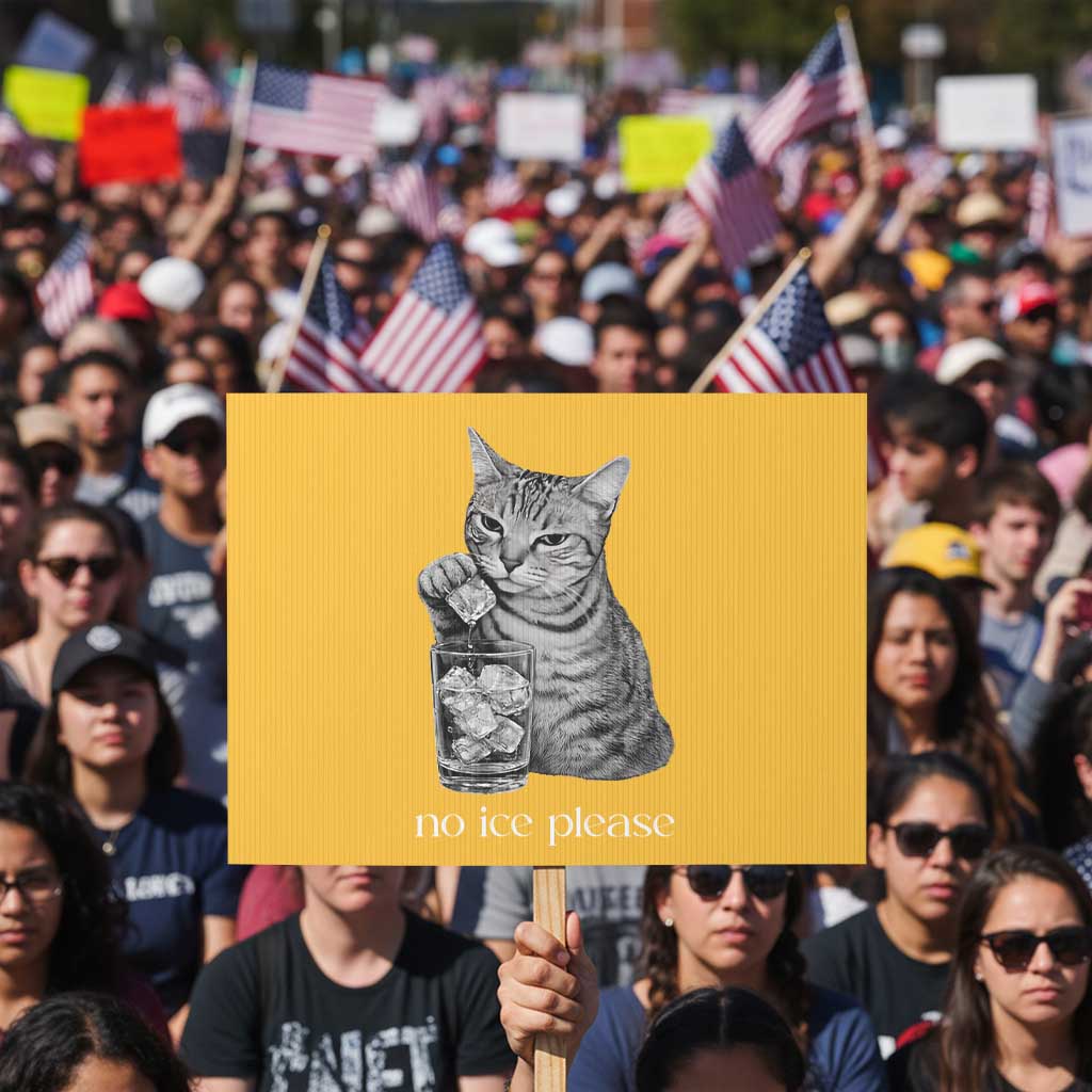 No Ice Please Realistic Angry Cat Graphic Protest Sign Resistance Against Ice Protest TS02 Horizontal 18