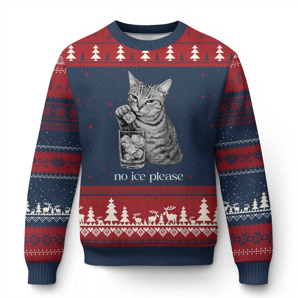 No Ice Please Realistic Angry Cat Graphic Ugly Christmas Sweater Resistance Against Ice Protest TS02 Navy Red Print Your Wear