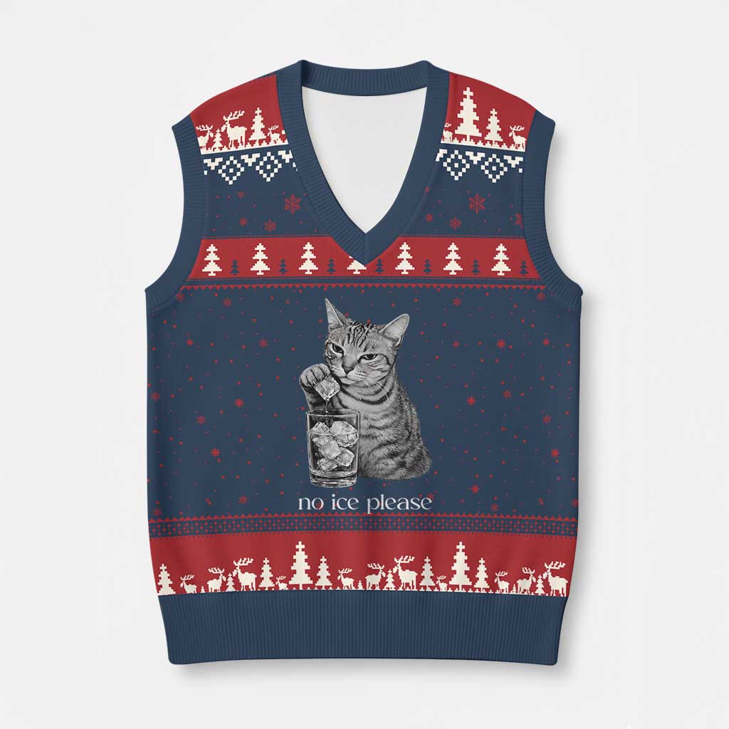 No Ice Please Realistic Angry Cat Graphic V-Neck Knit Sweater Vest Resistance Against Ice Protest TS02 Navy Red Print Your Wear