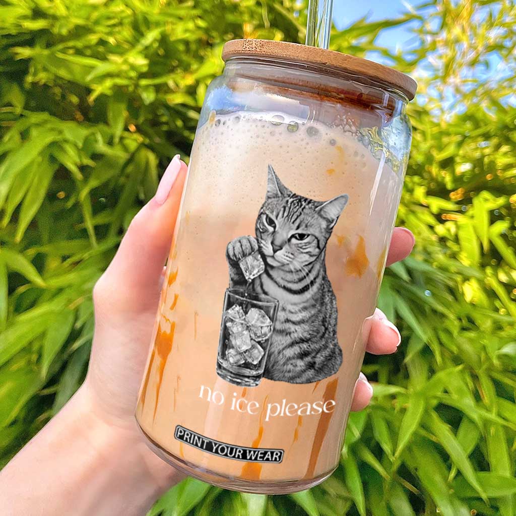 No Ice Please Realistic Angry Cat Graphic Glass Can Resistance Against Ice Protest TS02 Black Print Your Wear