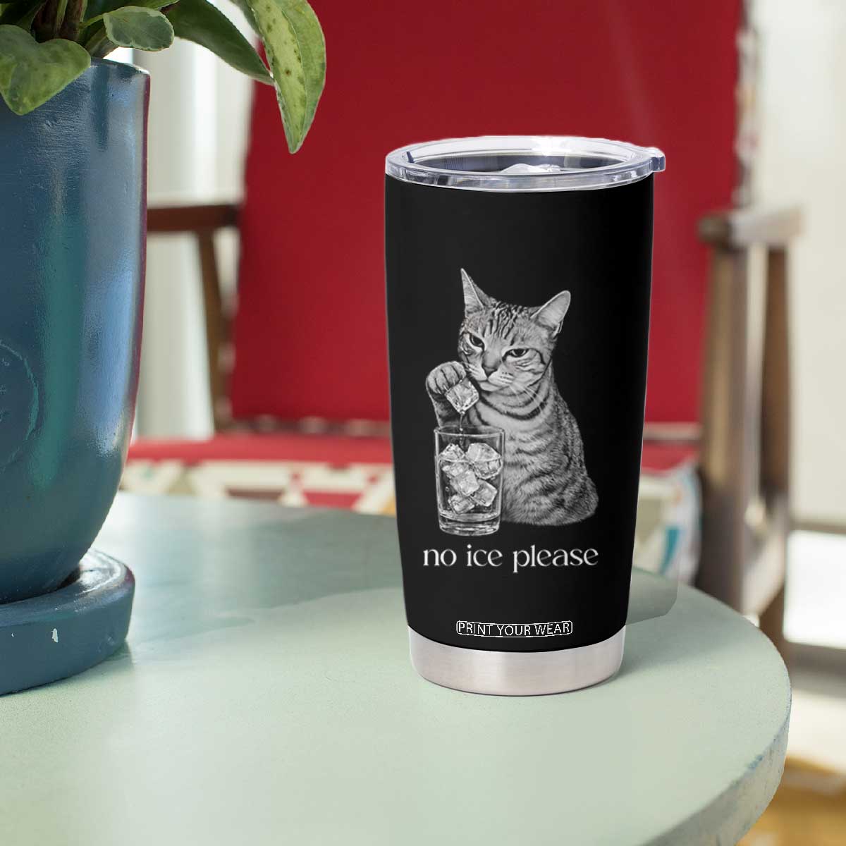 No Ice Please Realistic Angry Cat Graphic Tumbler Cup Resistance Against Ice Protest TS02 Print Your Wear