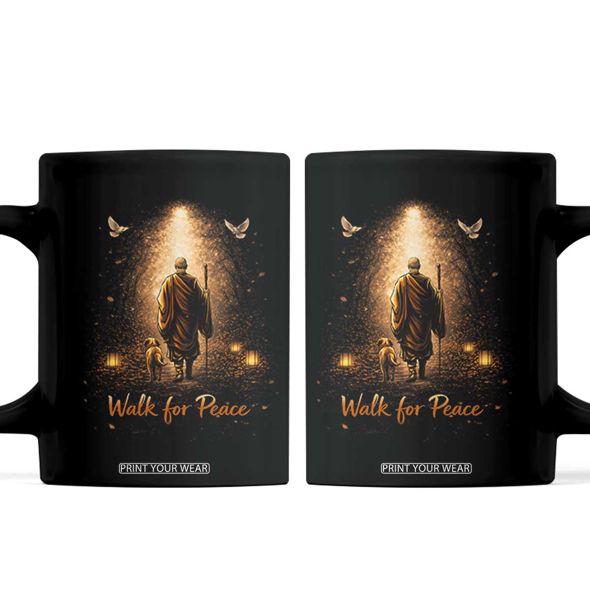 Walk for Peace Lantern Path Coffee Mug Monk and Aloka the Dog Spiritual Journey TS02 Black Print Your Wear