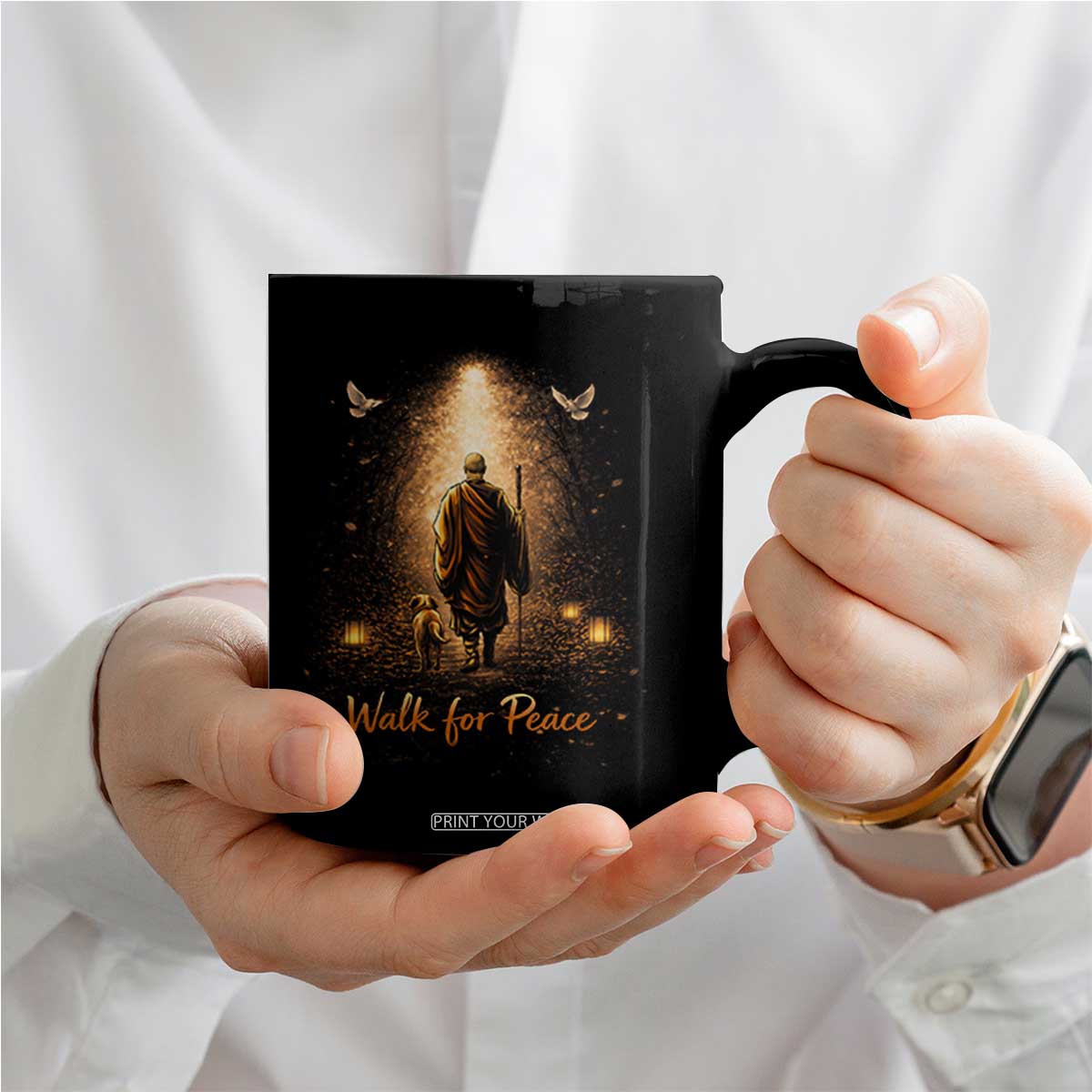 Walk for Peace Lantern Path Coffee Mug Monk and Aloka the Dog Spiritual Journey TS02 Print Your Wear