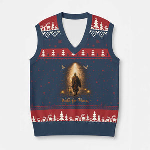 Walk for Peace Lantern Path V-Neck Knit Sweater Vest Monk and Aloka the Dog Spiritual Journey TS02 Navy Red Print Your Wear