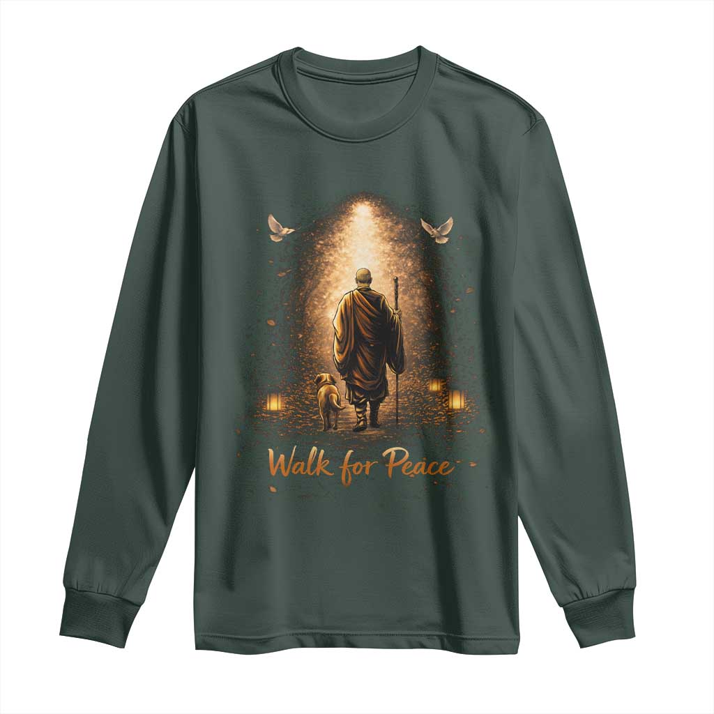 Walk for Peace Lantern Path Long Sleeve Shirt Monk and Aloka the Dog Spiritual Journey TS02 Dark Forest Green Print Your Wear