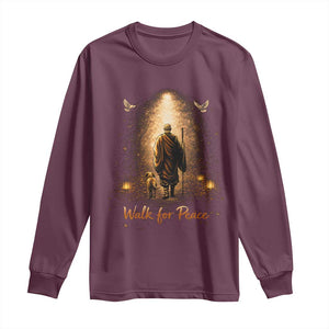 Walk for Peace Lantern Path Long Sleeve Shirt Monk and Aloka the Dog Spiritual Journey TS02 Maroon Print Your Wear
