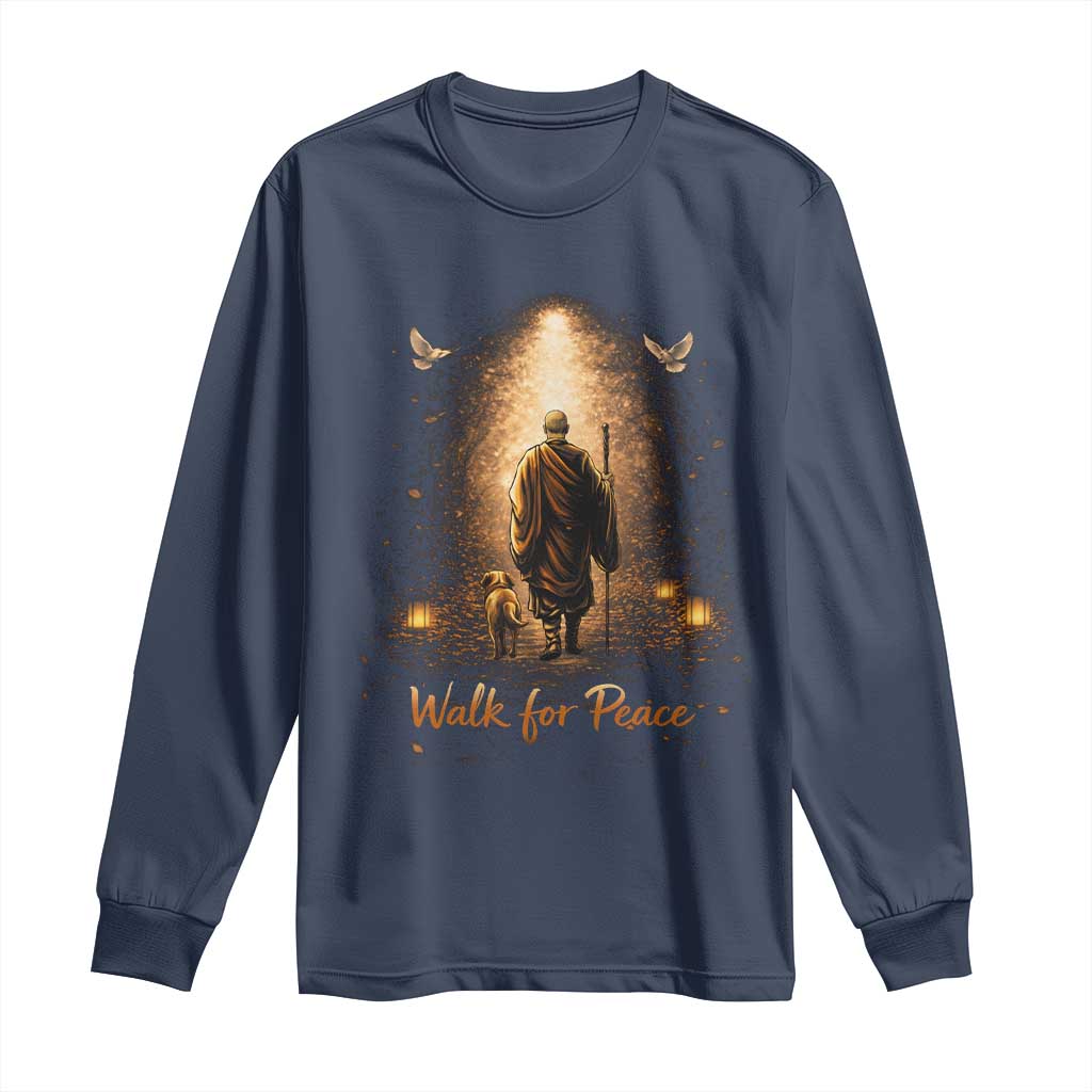 Walk for Peace Lantern Path Long Sleeve Shirt Monk and Aloka the Dog Spiritual Journey TS02 Navy Print Your Wear