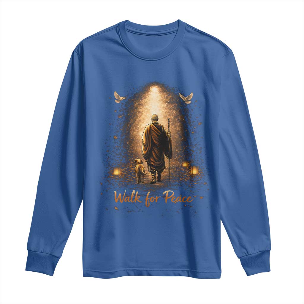 Walk for Peace Lantern Path Long Sleeve Shirt Monk and Aloka the Dog Spiritual Journey TS02 Royal Blue Print Your Wear